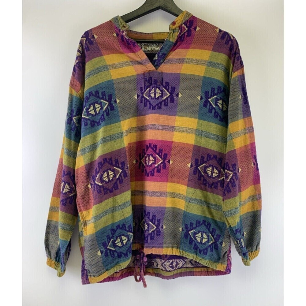 BOGO Angelique Cotton Metalic Pullover Multicolored Aztec Drawstring Free Size
